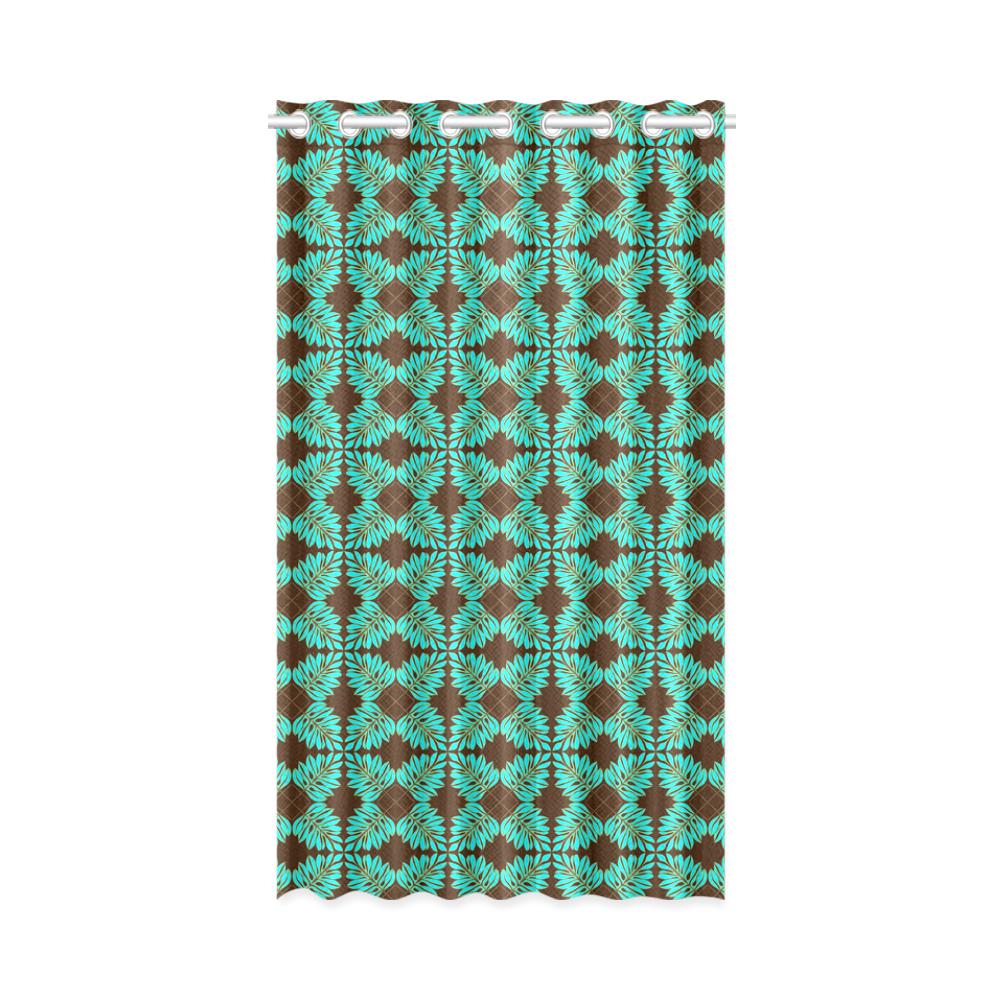Window Curtain(One Piece)- Island Leaf Teal and Brown
