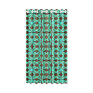 Window Curtain(One Piece)- Island Leaf Teal and Brown