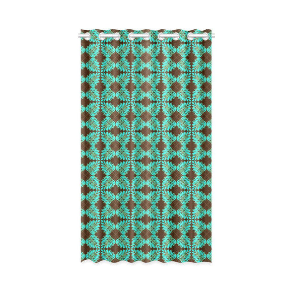 Window Curtain(One Piece)- Island Leaf Teal and Brown