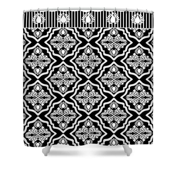 Shower Curtain - Garden Floral Black And White