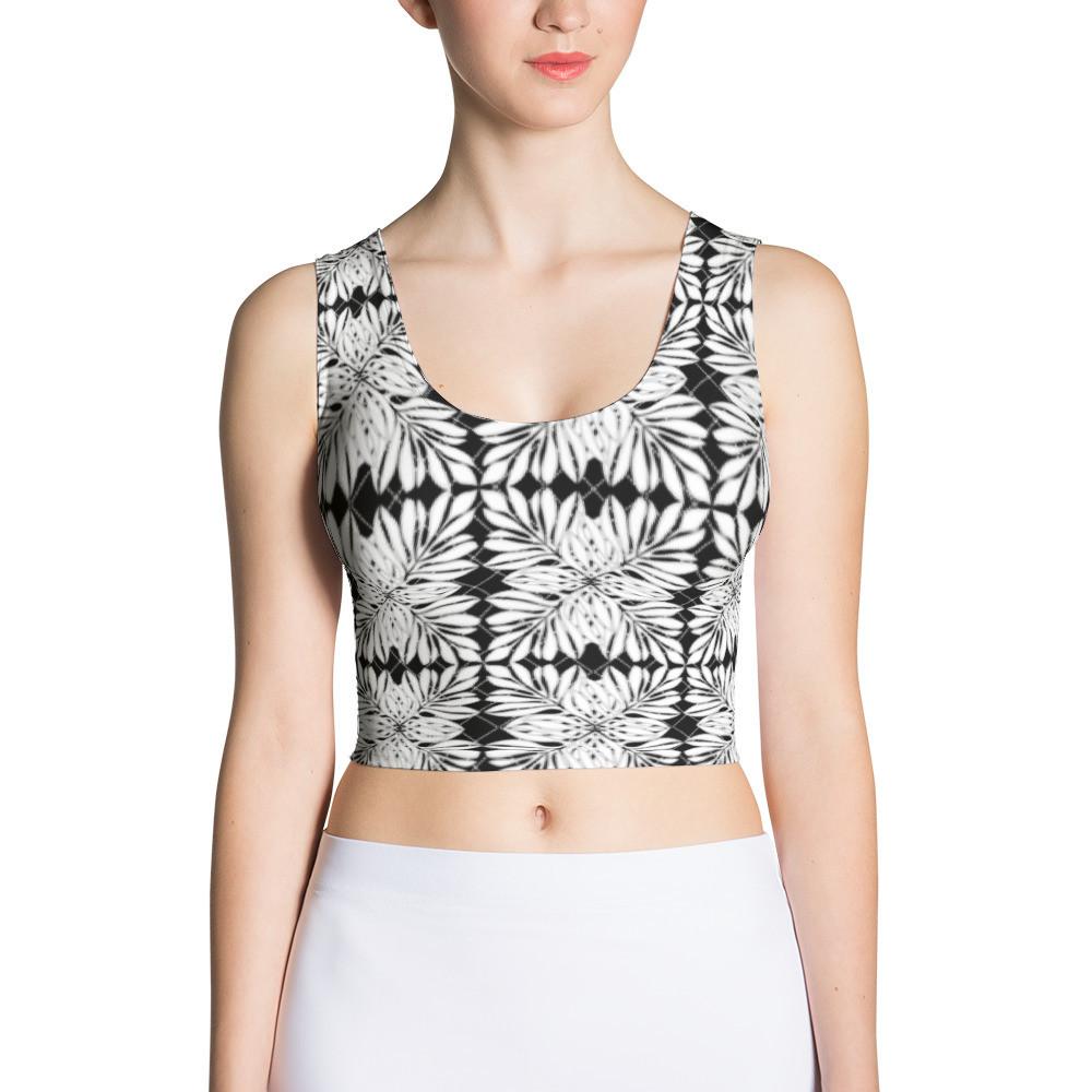 Crop Top-Island Leaf B&W