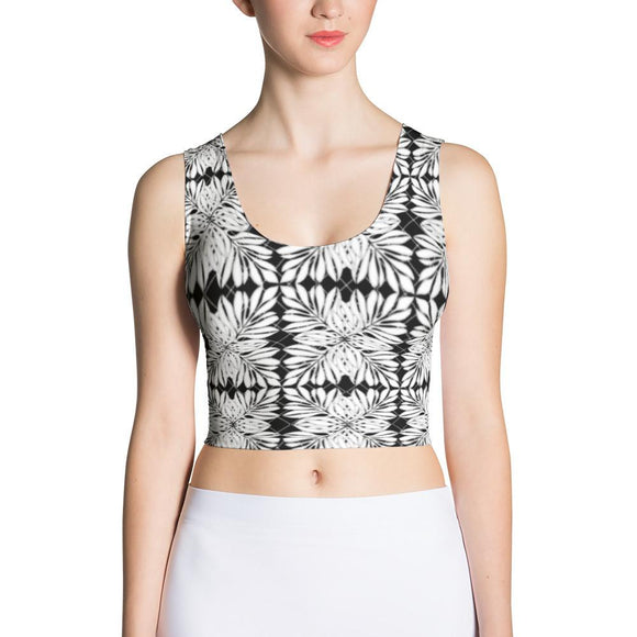 Crop Top-Island Leaf B&W