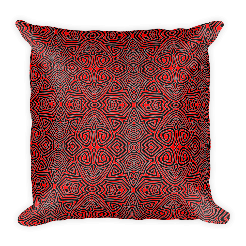 Square Pillow Black Red Tribal
