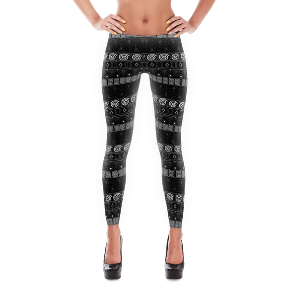 Leggings-Ethnic Print B&W