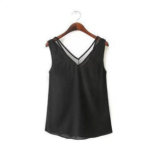 Tops-Black /White Sexy Chiffon Tank