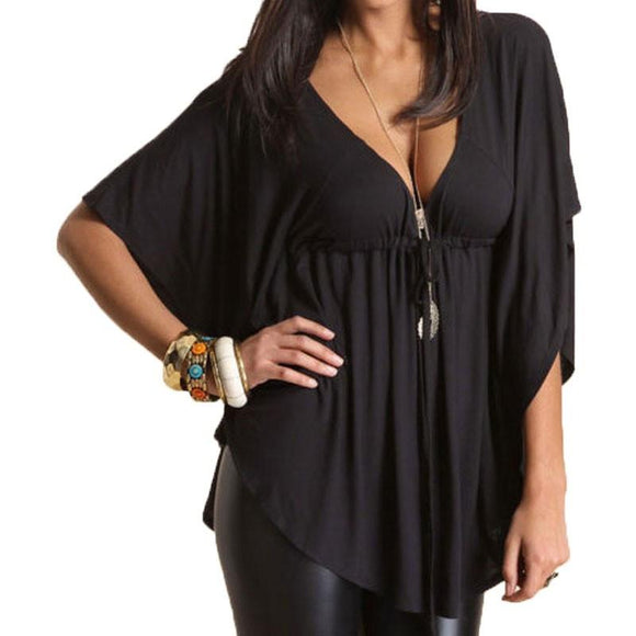 Top-Sexy V-Neck Batwing Sleeve Top