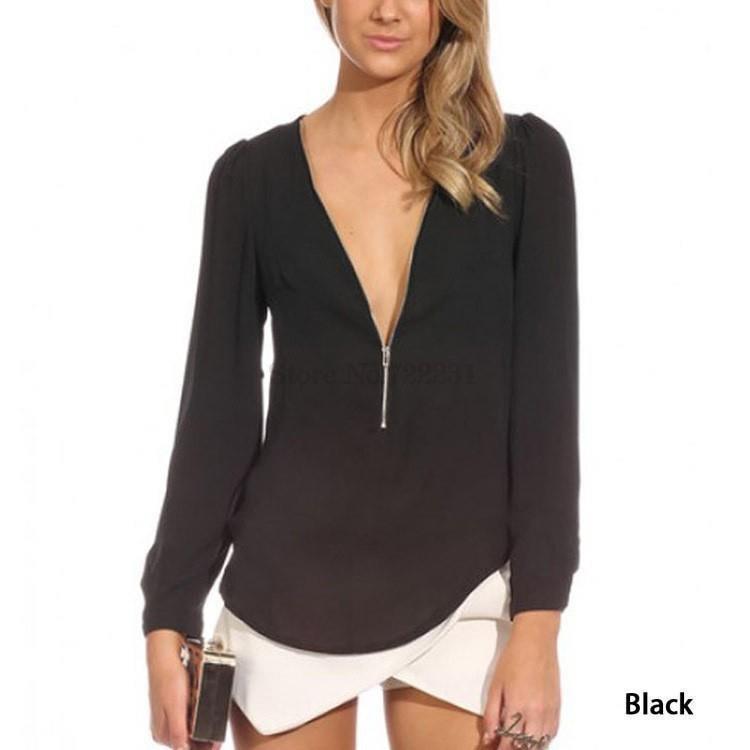 Top-Deep Vneck Chiffon Blouse