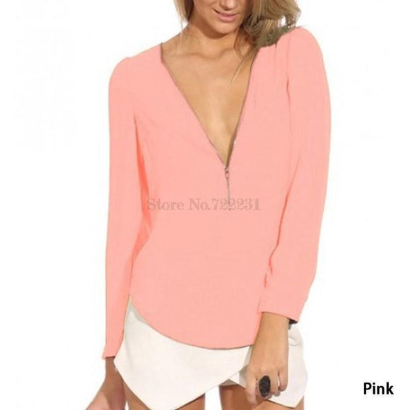 Top-Deep Vneck Chiffon Blouse